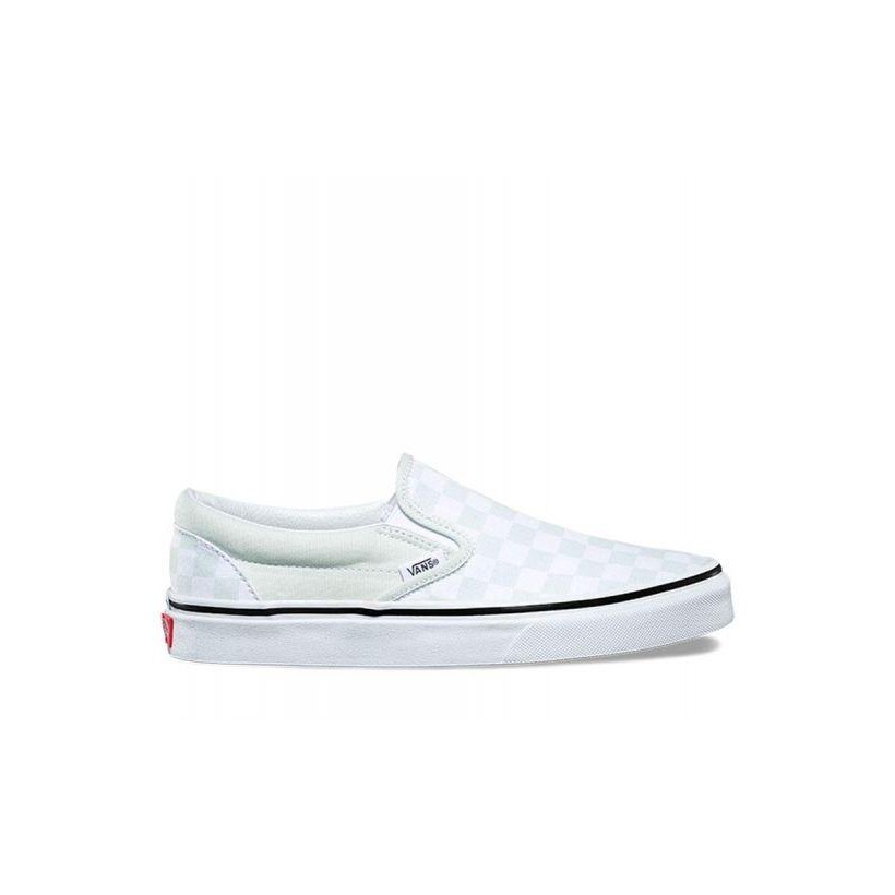 (Checkerboard) Blue Flower/True White - Classic Slip On Sale Shoes by Vans