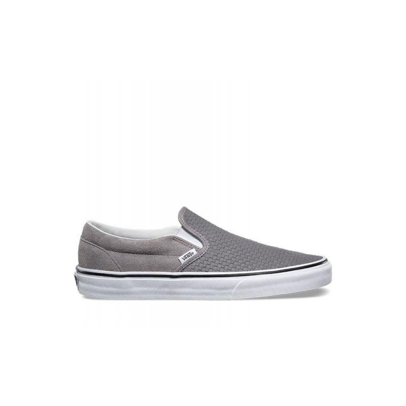 (Embossed Suede) Frost Gray/True White - Classic Slip-On Embossed Suede Sale Shoes by Vans