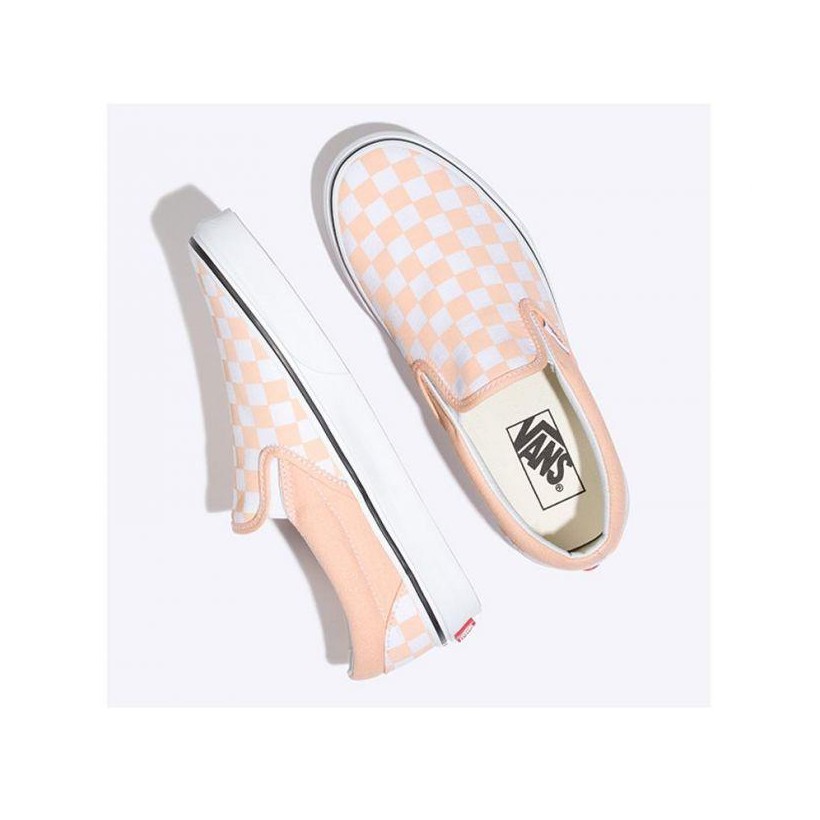 (Checkerboard) Bleached Apricot/True White - Colour Theory Classic Slip-On Sale Shoes by Vans