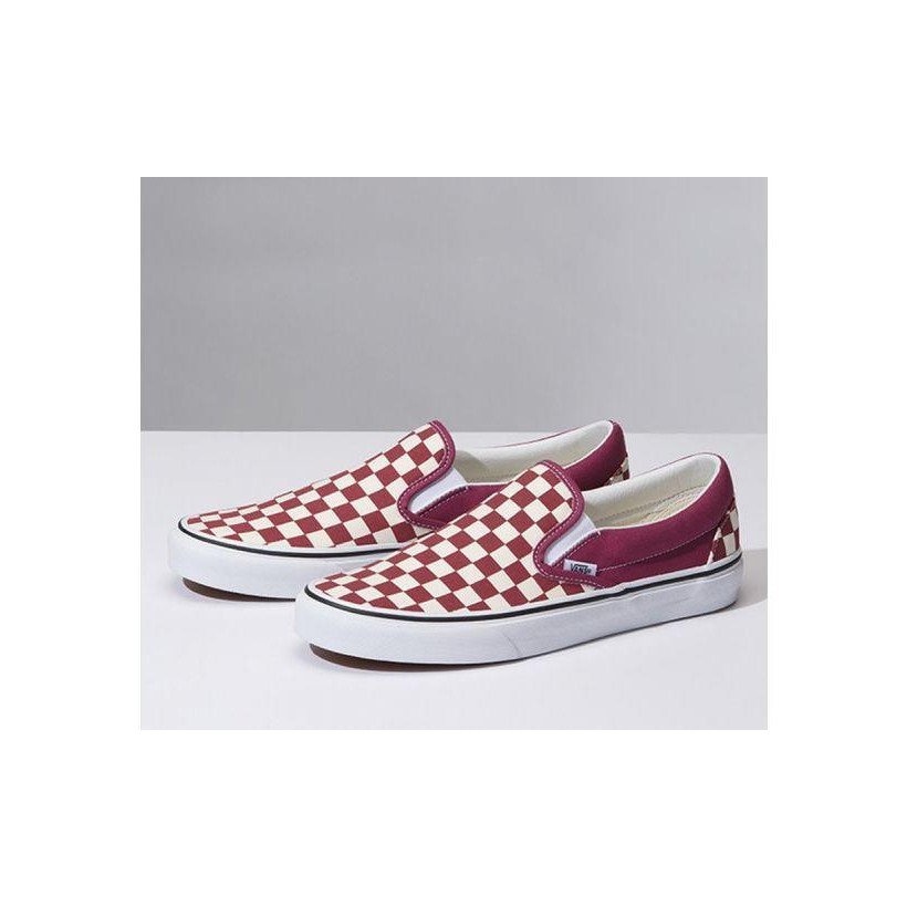 (Checkerboard) Dry Rose/White - Colour Theory Classic Slip-On Sale Shoes by Vans