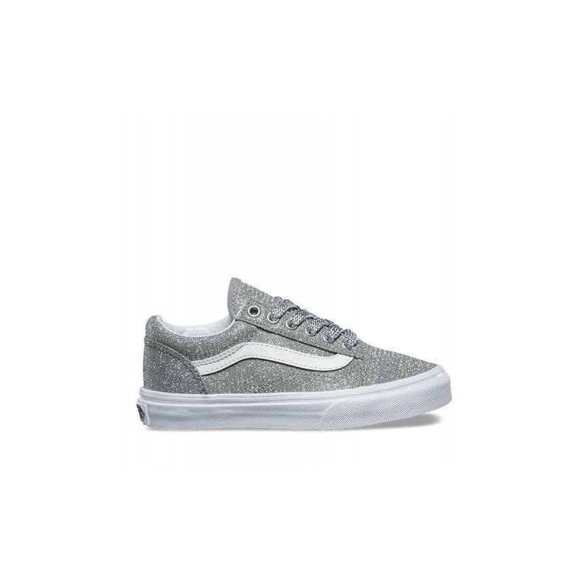 (Lurex Glitter) Silver/True White - Kids Old Skool Lurex Glitter Sale Shoes by Vans