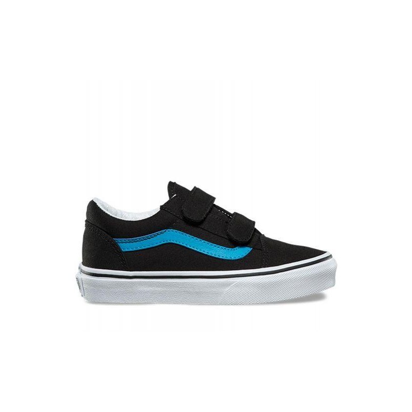 Black/Vivid Blue - Kids Old Skool Velcro Sale Shoes by Vans