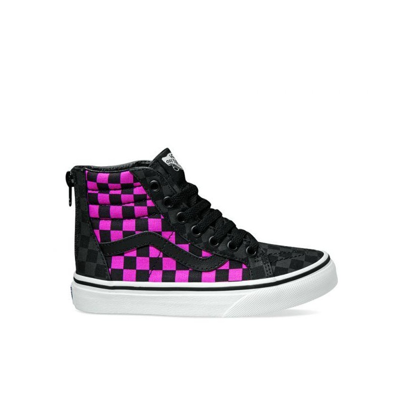 (Checkerboard) Carmine Rose/Black - Kids Sk8-Hi Checker Rose Black Sale Shoes by Vans
