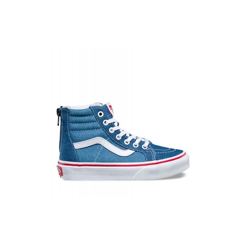 (Denim 2-Tone) Blue/True White - Kids Sk8-Hi Sale Shoes by Vans
