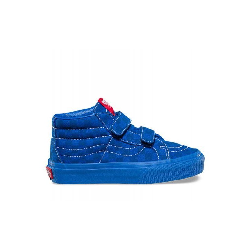 Kids SK8-Mid Reissue Velcro - (Mono Checkerboard) Blue/Blue Kids Shoes by Vans