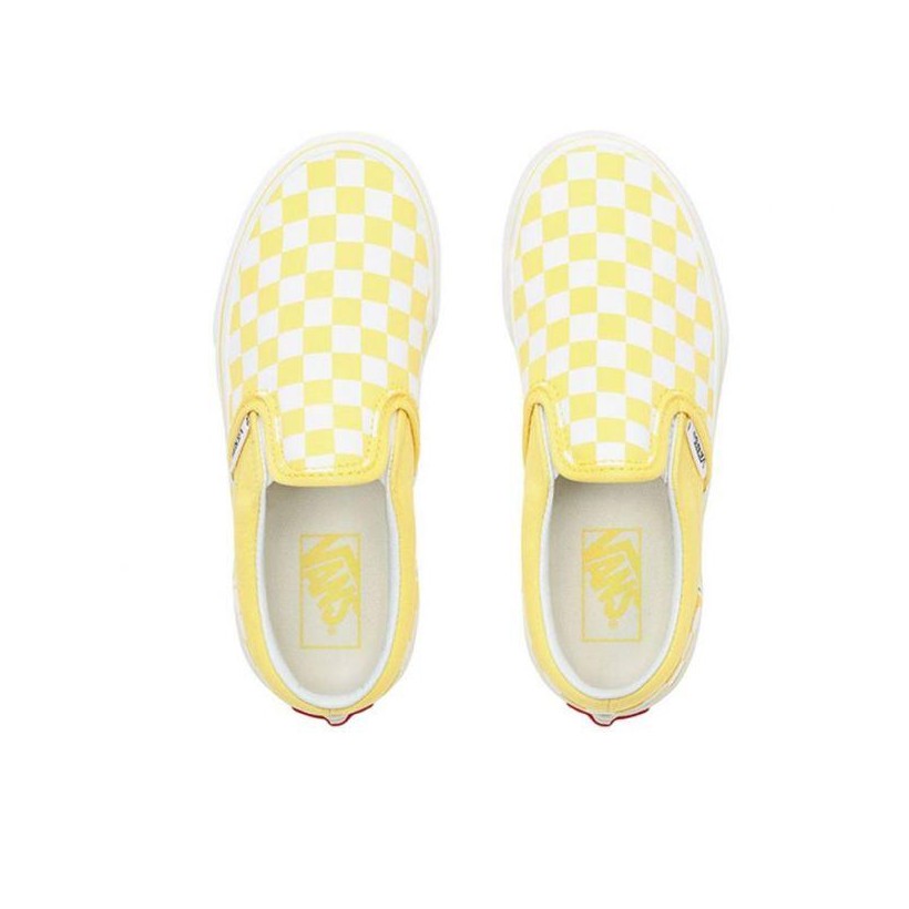 (Checkerboard) Aspen Gold/True White - Kids Slip On Checkerboard Aspen Gold Sale Shoes by Vans