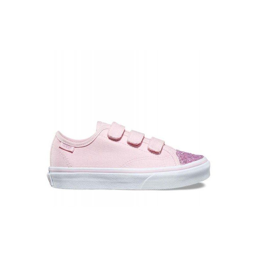 (Glitter Toe) Chalk Pink/True White - Kids Style 23 Velcro Sale Shoes by Vans