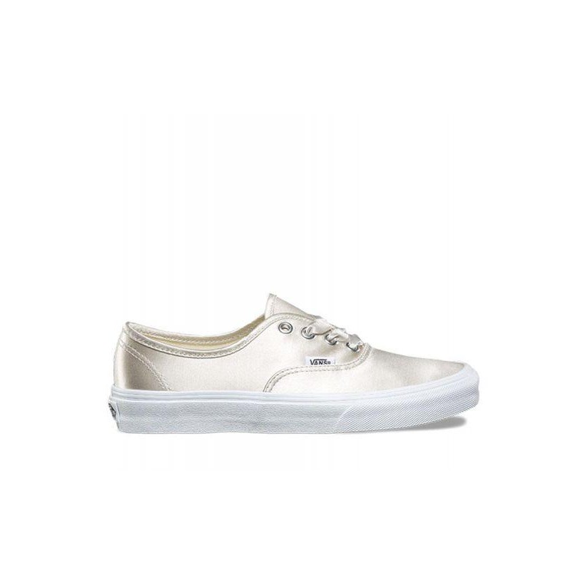 (Satin Lux) Light Silver/True White - Satin Lux Authentic Sale Shoes by Vans