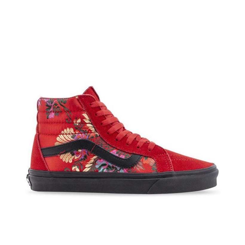 (Festival Satin) Red/Black - Sk8-Hi Reissue Festival Satin Sale Shoes by Vans