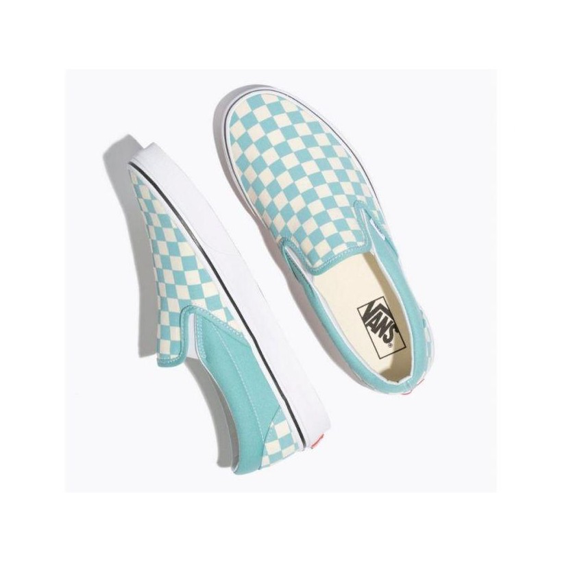 vans slip on checkerboard aqua haze white