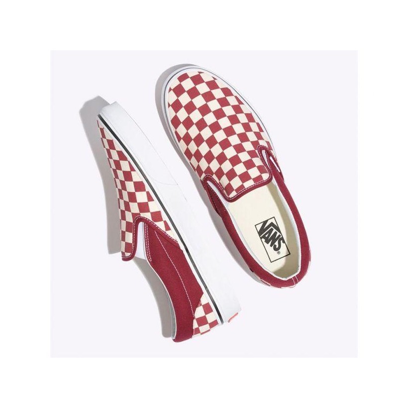 (Checkerboard) Rumba Red/True White - Slip On Checkerboard Rumba Red/White Sale Shoes by Vans