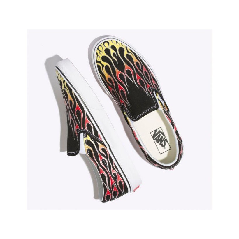 (Vans Mash Up) Flames Black/True White - Slip On Mash Up Black Flames Sale Shoes by Vans
