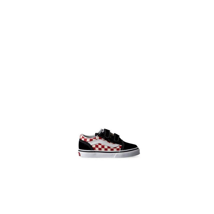 (Checkerboard) Black/Red - Toddler Checkerboard Old Skool Velcro Sale Shoes by Vans