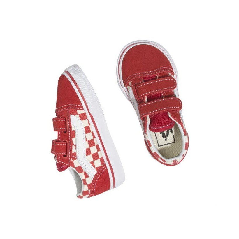 (Primary Check) Racing Red/White - TODDLER OLD SKOOL VELCRO PRIMARY CHECK RED Sale Shoes by Vans