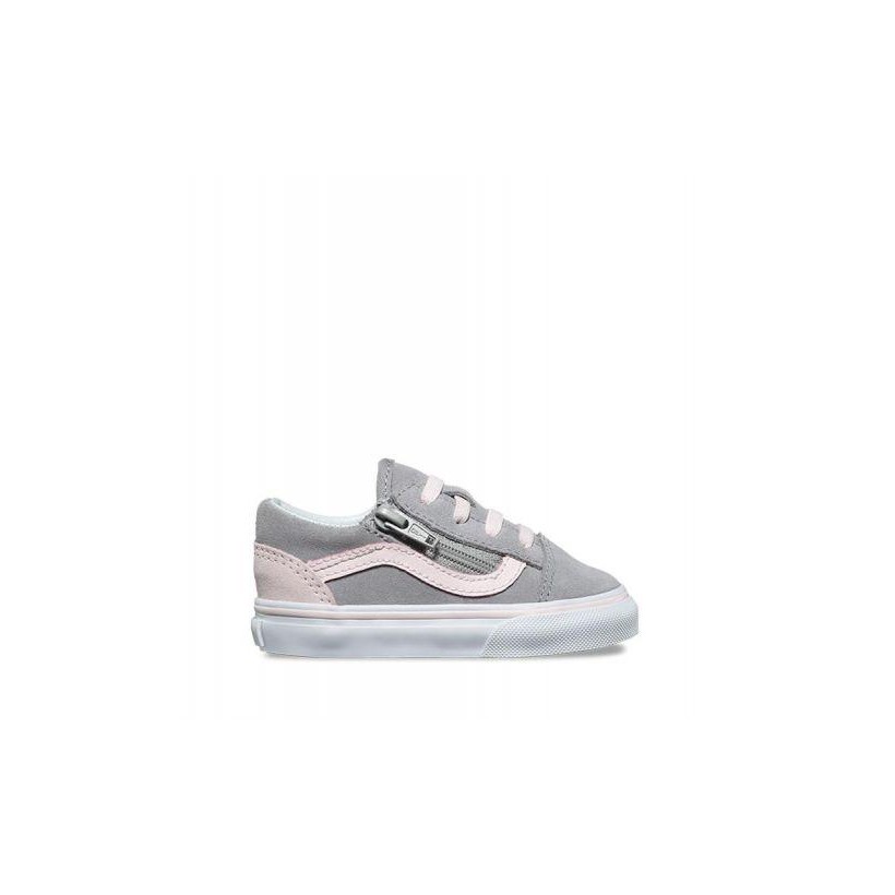 (Suede) Alloy/Heavenly Pink/True White - Toddler Old Skool Zip Velcro Sale Shoes by Vans
