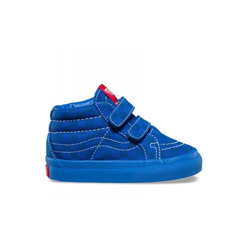 (Mono Checkerboard) Blue/Blue - Toddler SK8-Mid Reissue Velcro Sale Shoes by Vans