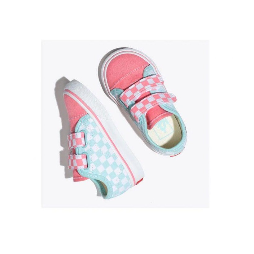 (Checkerboard) Blue Tint/Strawberry Pink - Toddler Style 23 Velcro Checkerboard Blue/Pink Sale Shoes by Vans