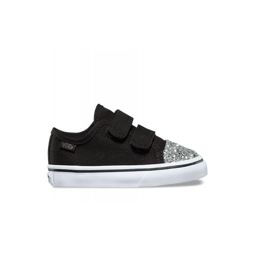 (Glitter Toe) Black/True White - Toddler Style 23 Velcro Sale Shoes by Vans