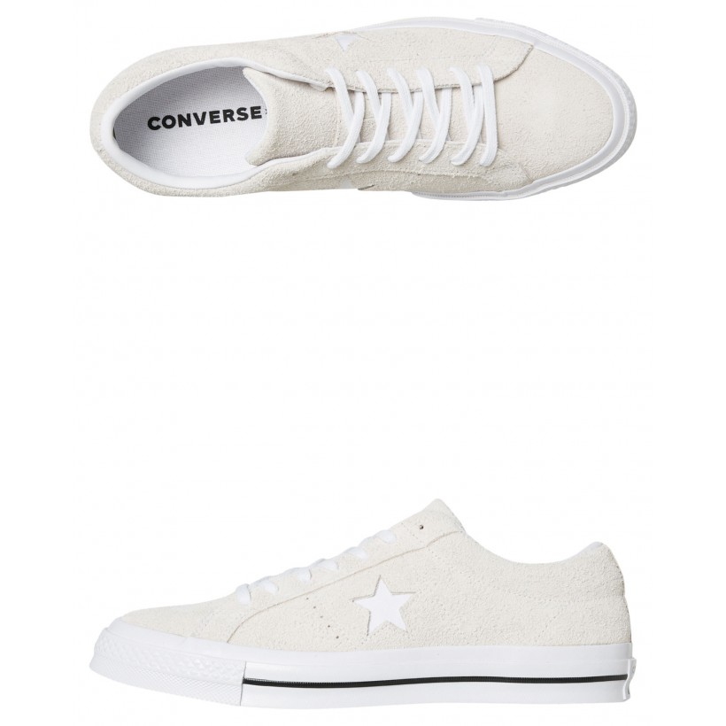 Mens One Star Suede Shoe White White By CONVERSE