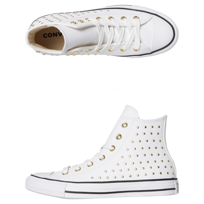 Chuck Taylor All Star Leather Stud Hi Shoe White By CONVERSE