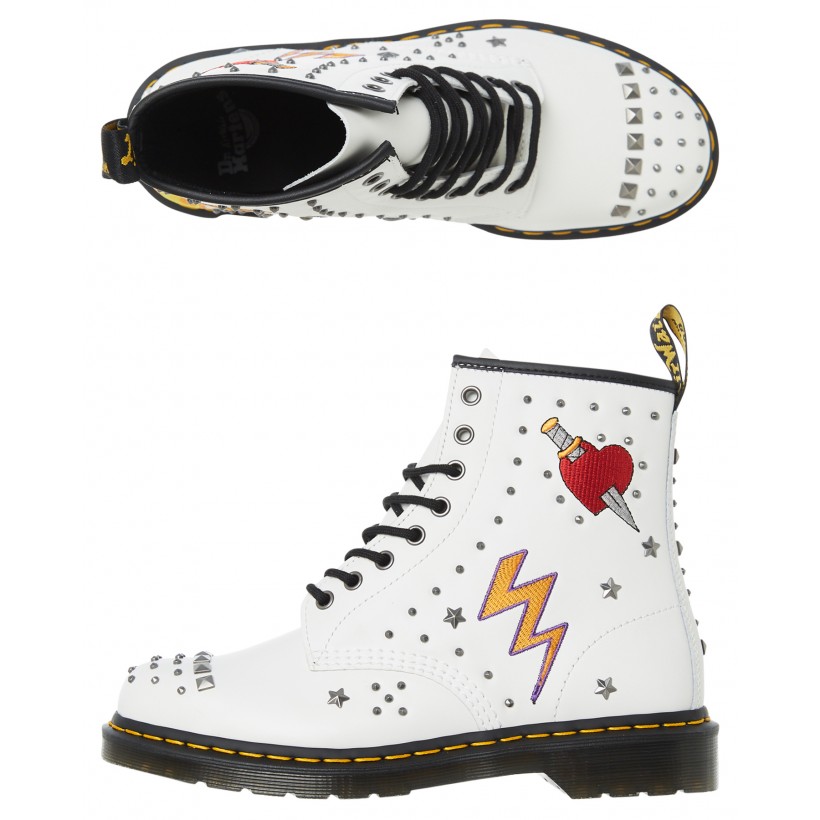 Womens 8 Eye Stud Boot White By DR. MARTENS