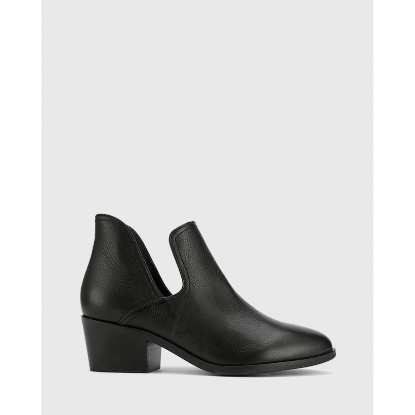 Irisa Cut Out Block Heel Ankle Boots Black by Wittner