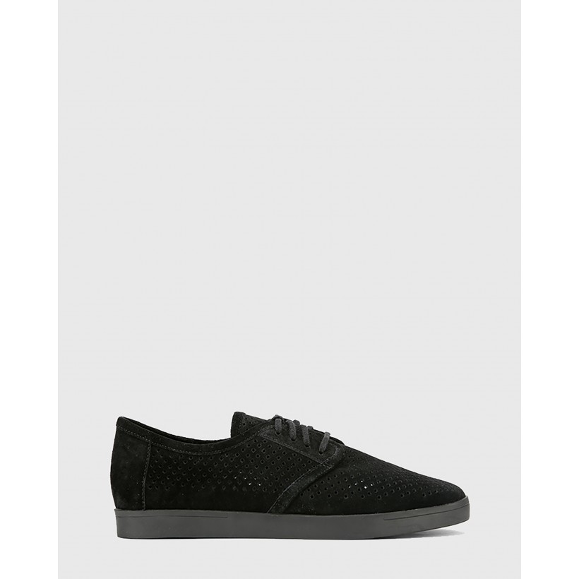 Alara Suede Leather Lace Up Sneakers Black by Wittner