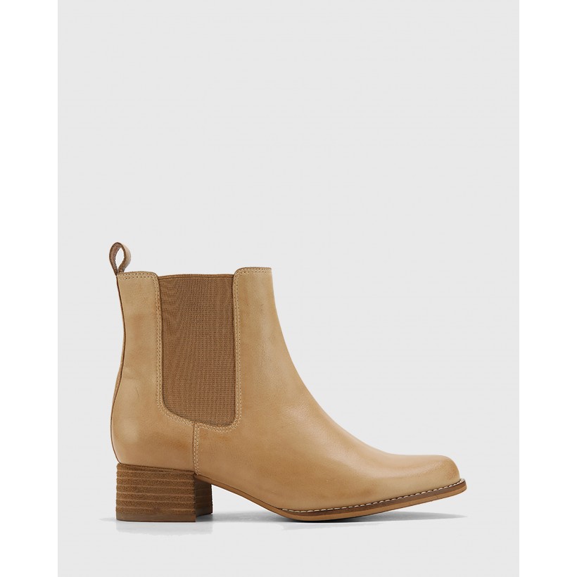 Baelans Camel Leather Block Heel Chelsea Ankle Boots Tan by Wittner