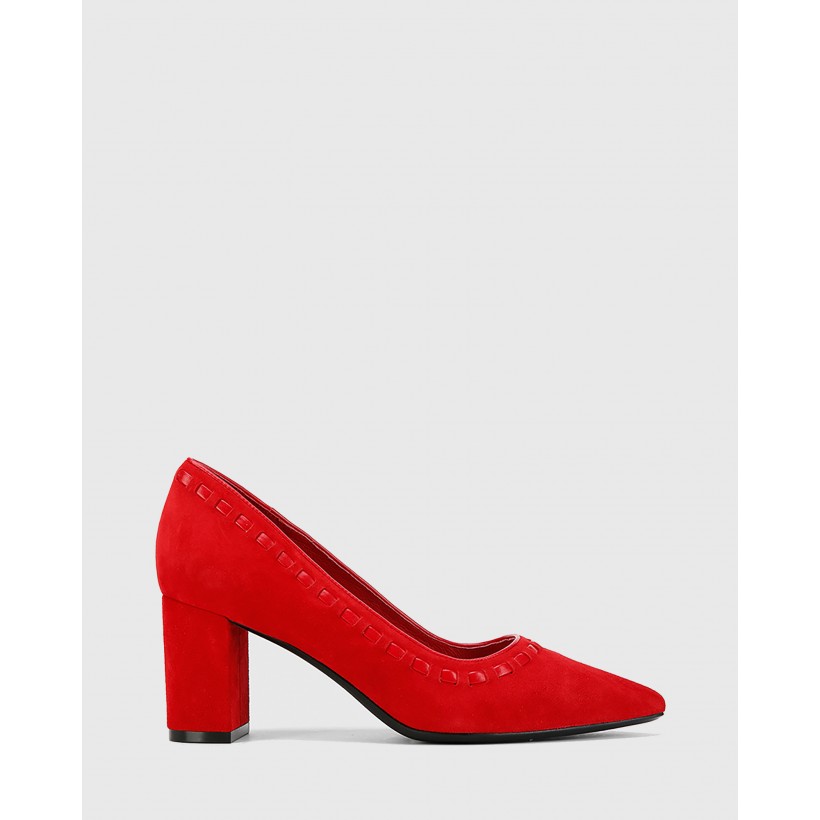 Dallory Suede Point Toe Block Heels Red by Wittner