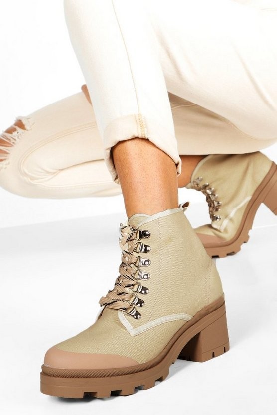 a pair chunky boots beige