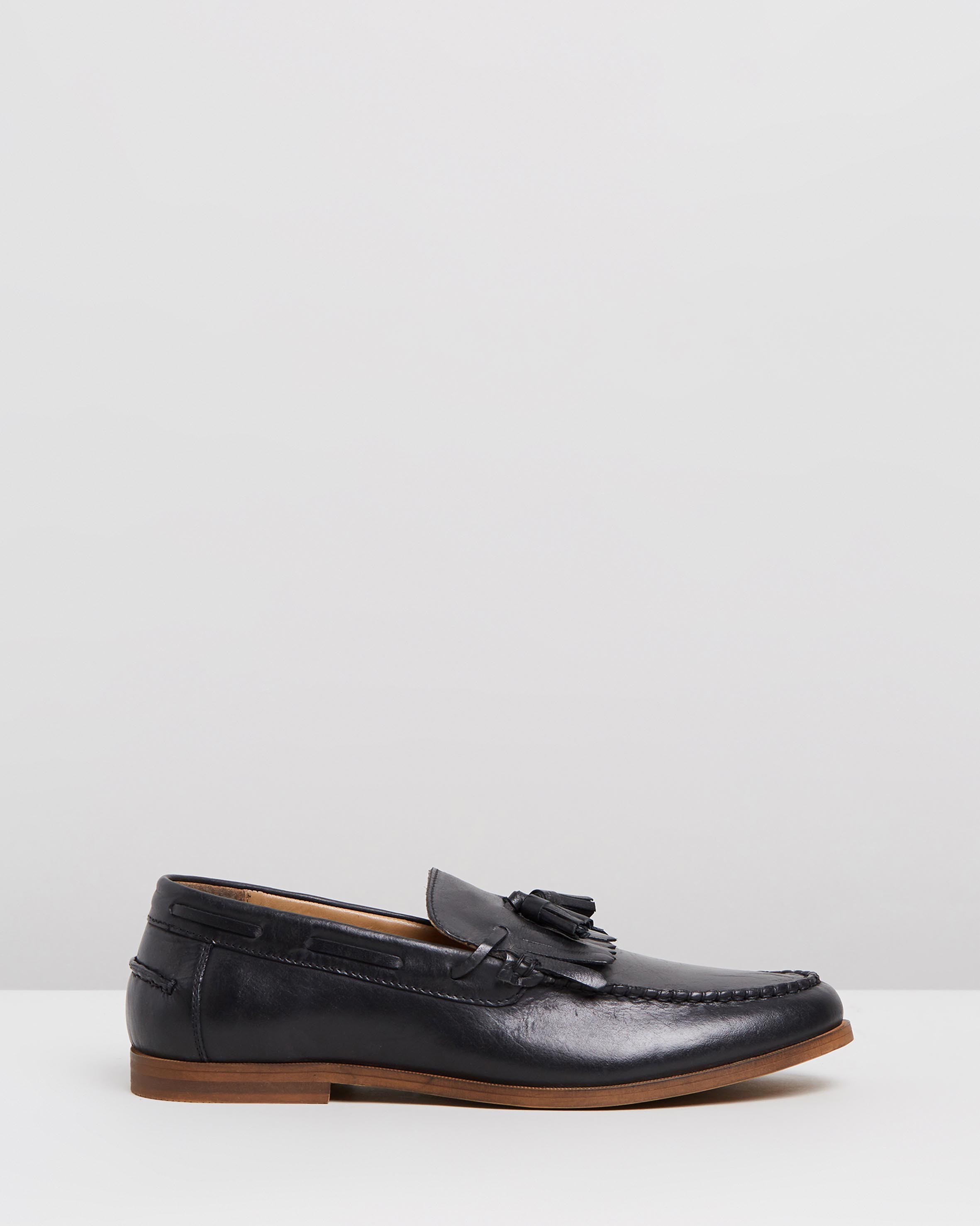 Cappella Leather Tassel Loafers Black by Double Oak Mills | ShoeSales