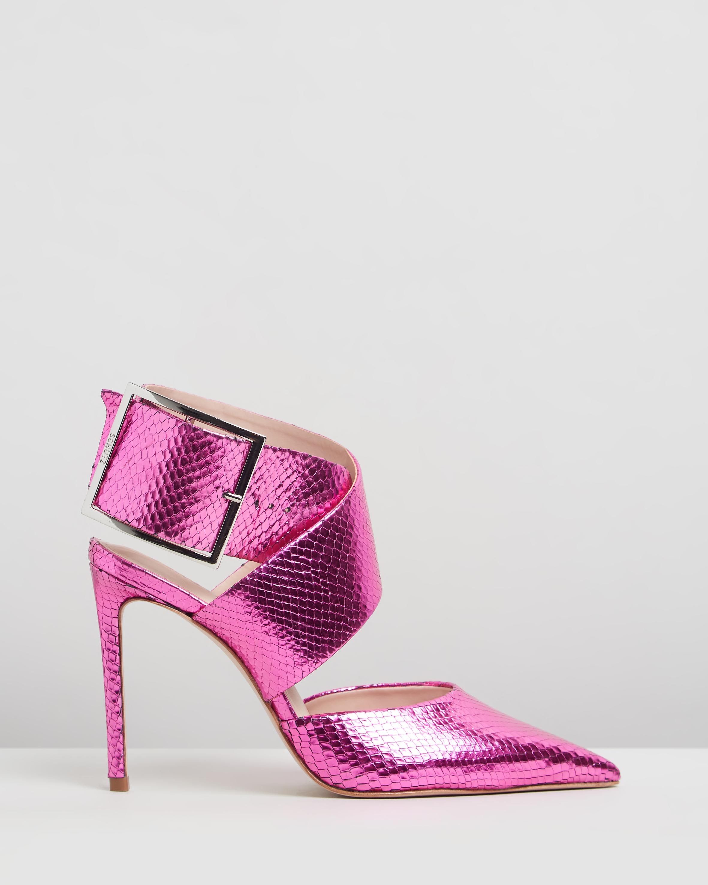 Formation Hot Pink Patent Padlock Detail Chunky Square Peep Toe Platform  Heels | Public Desire