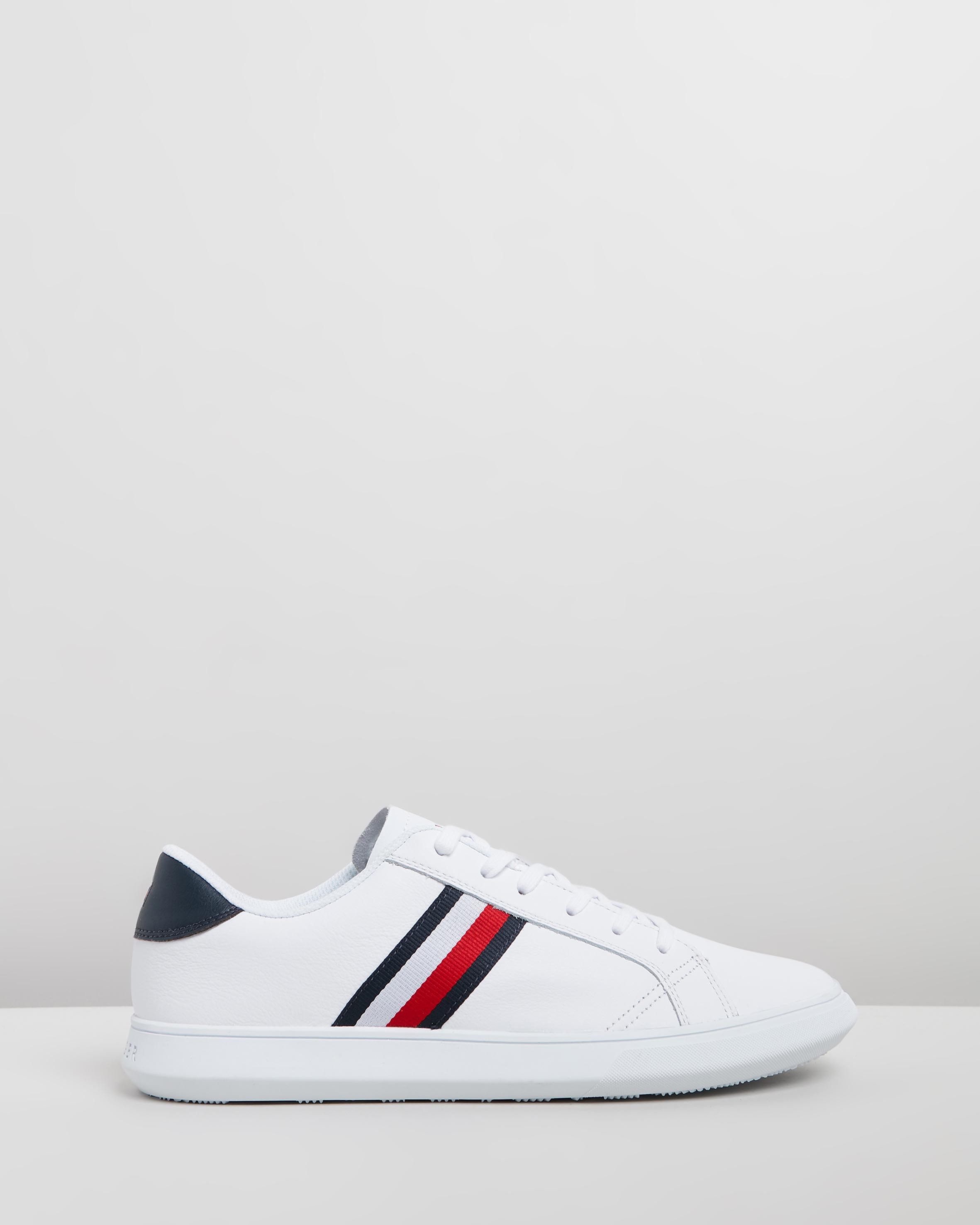 Essential Leather Cupsole Sneakers White & Midnight by Tommy Hilfiger ...