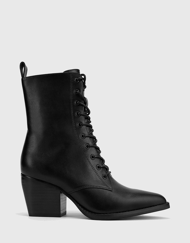 Kallie Lace Up Block Heel Ankle Boots Black by Wittner | ShoeSales