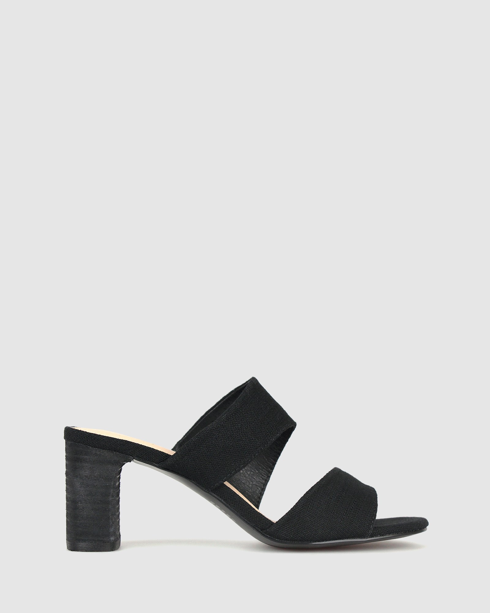 Kobie Linen Block Heel Mules Black Linen by Betts | ShoeSales