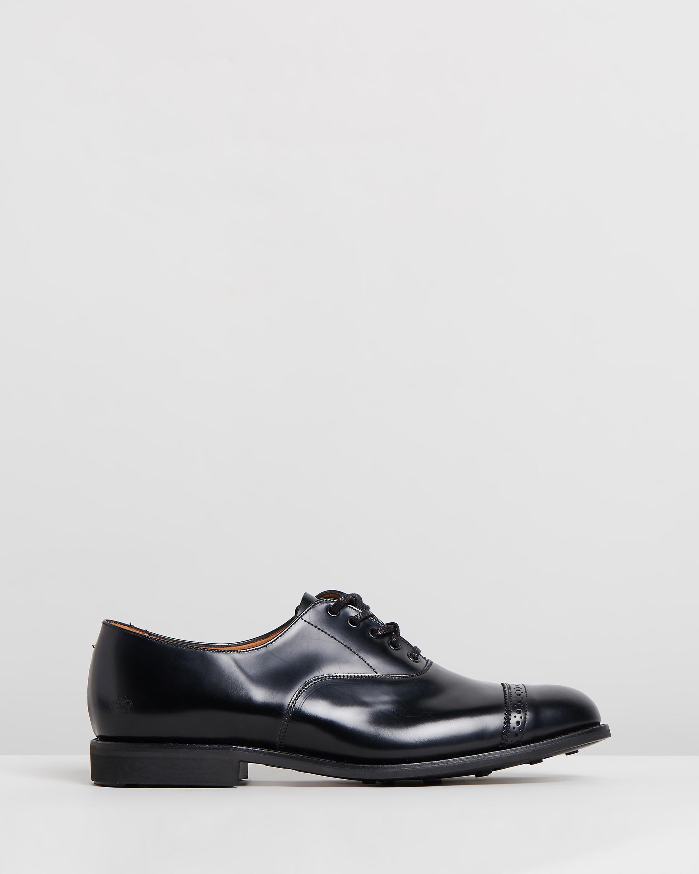 Military Punched Cap Oxford Black by Sanders | ShoeSales
