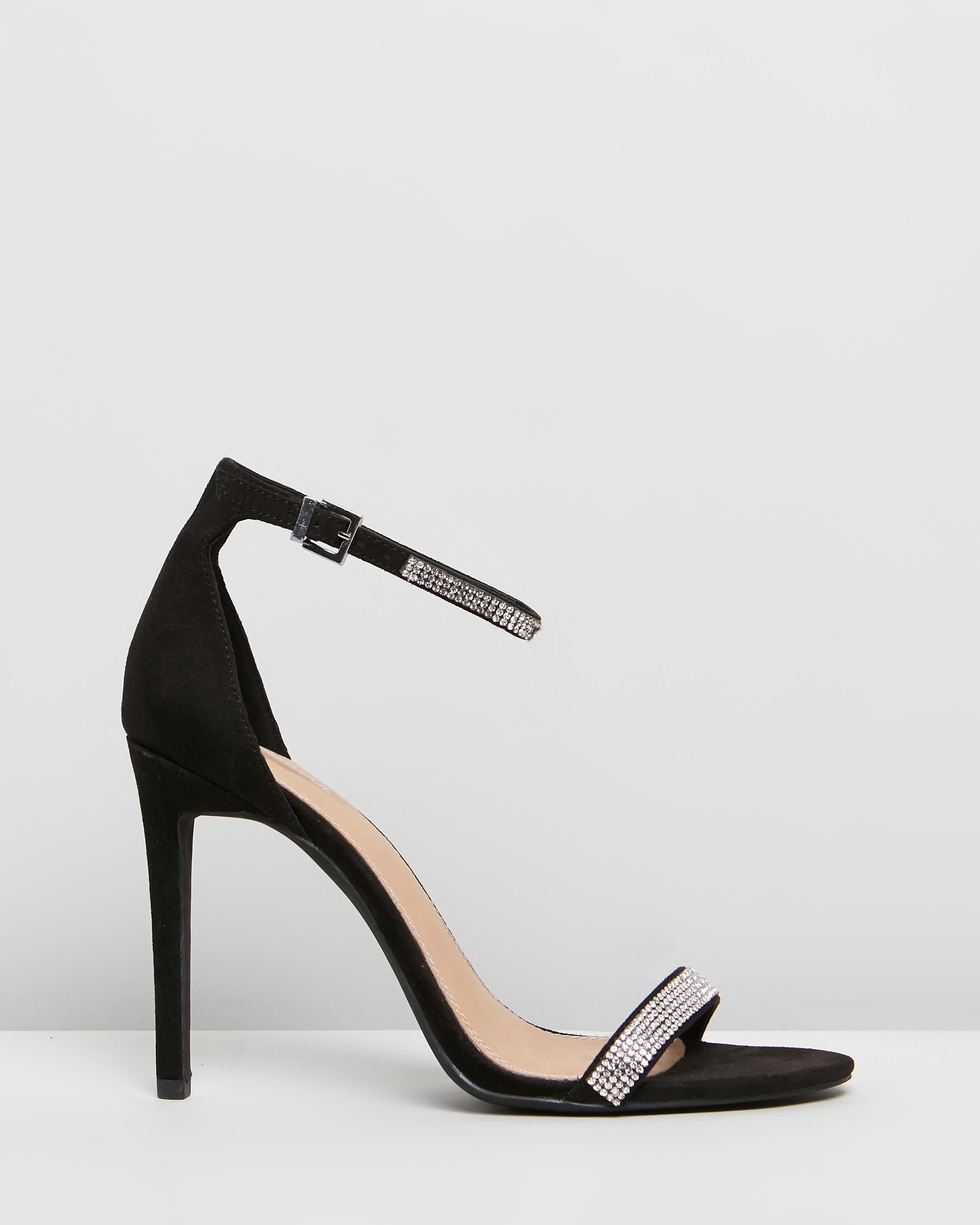 Perla Heels Black Microsuede & Diamante by Spurr | ShoeSales