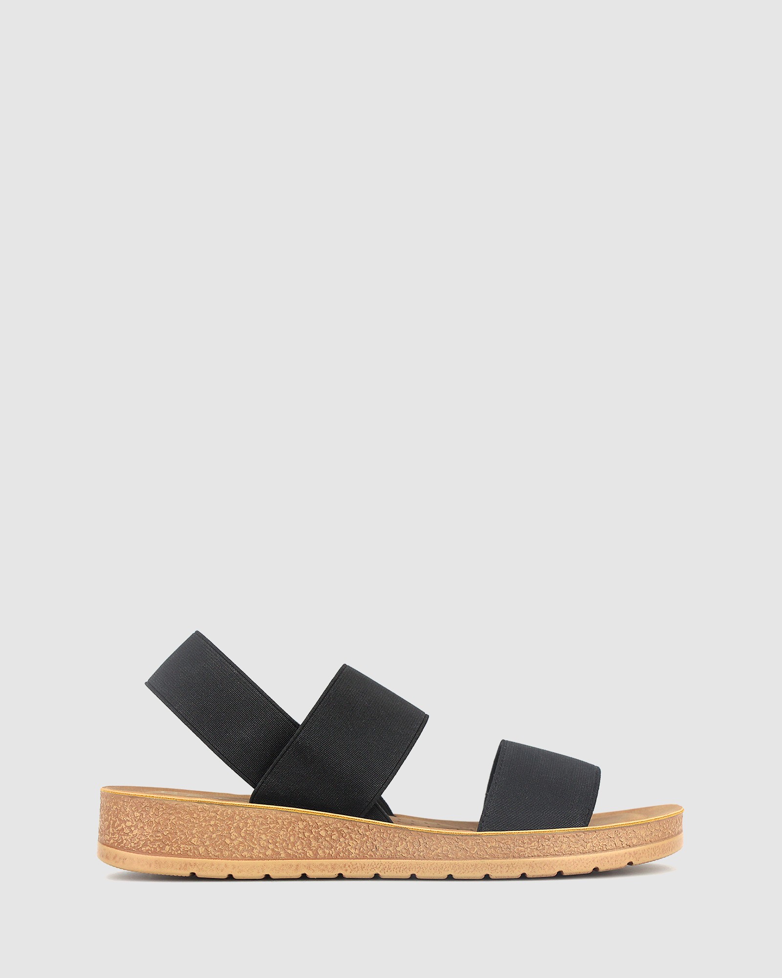 Rise Elastic Low Wedge Sandals Black by Betts | ShoeSales
