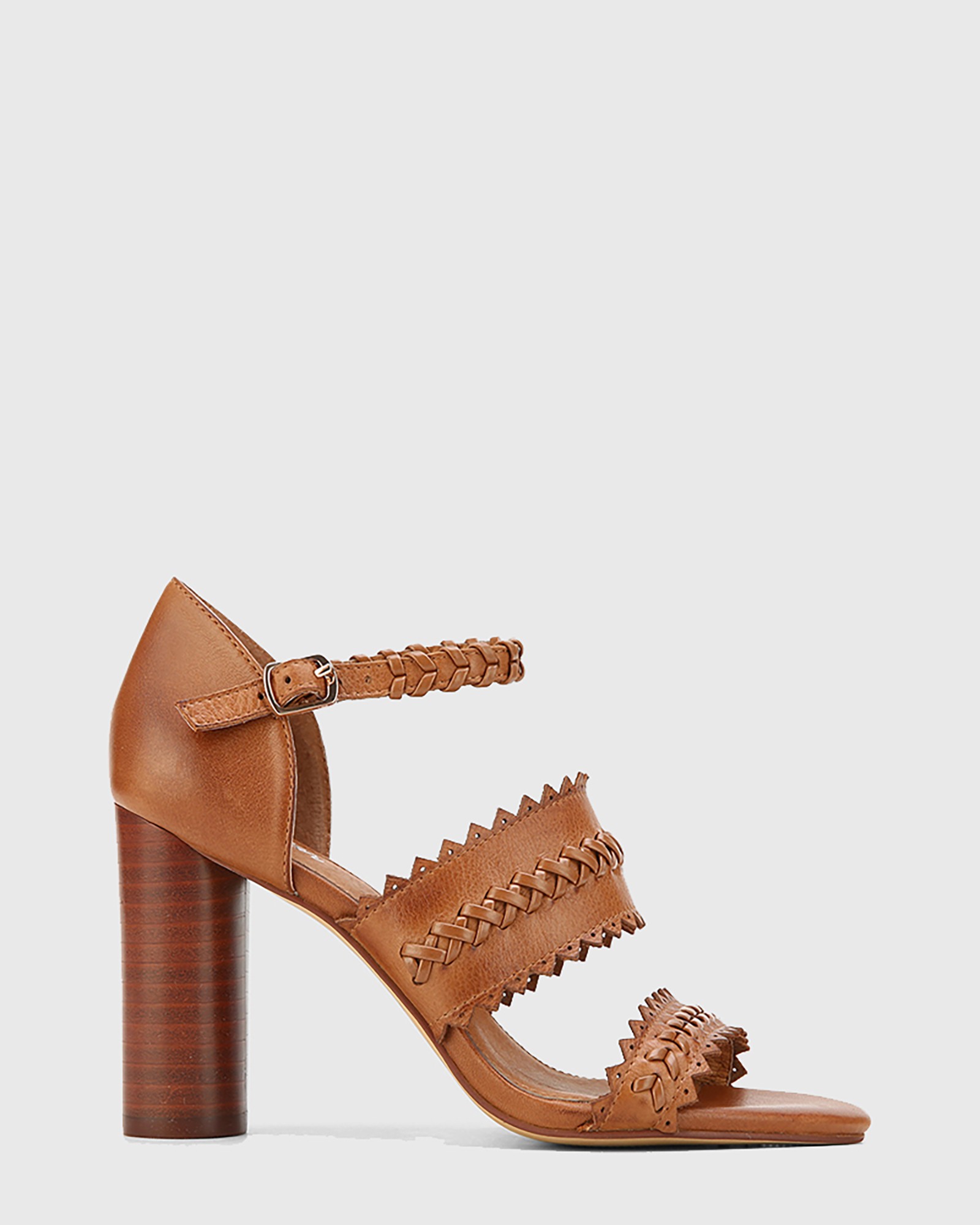 WMNS Sandal - Wide Leather Strap / Open Design / Chunky Heel / Brown
