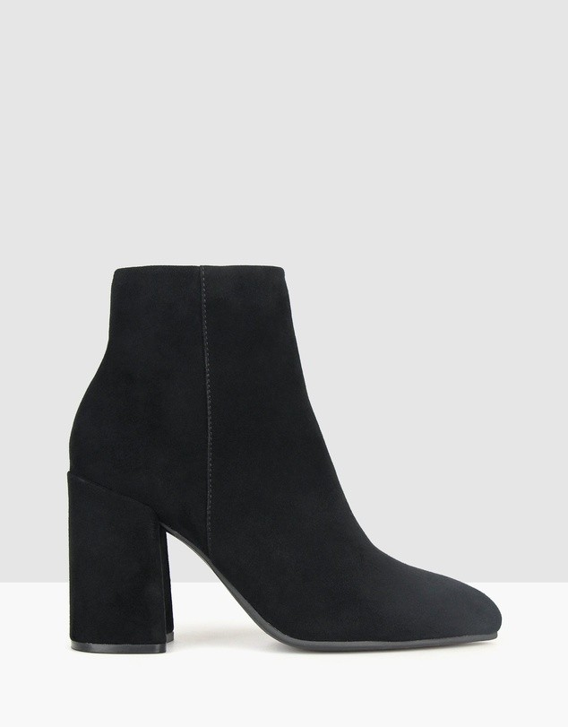 Savvy Suede Block Heel Boots Black by Zu | ShoeSales