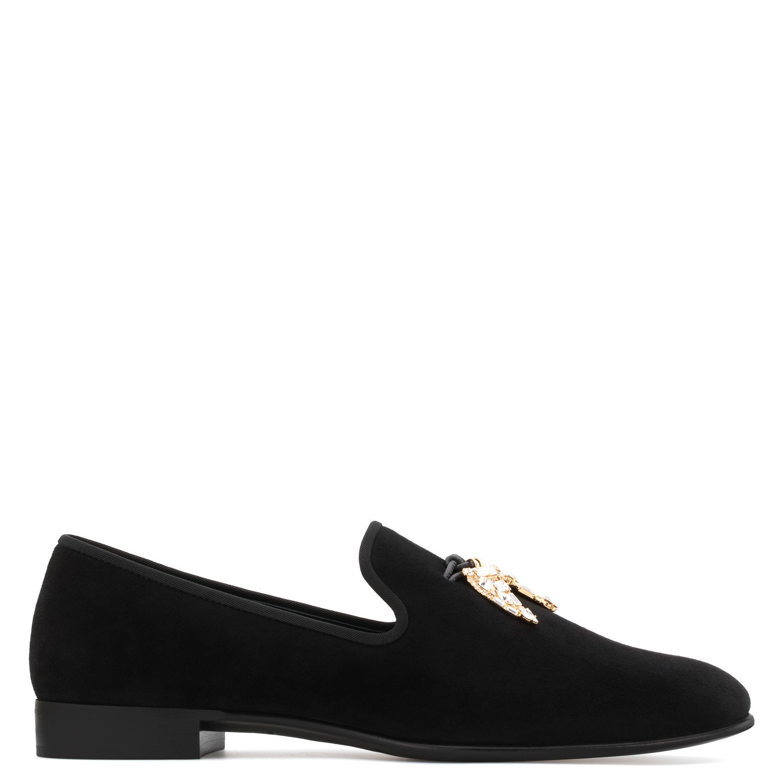 Giuseppe Zanotti Black Suede loafer with crystal 'shark tooth ...