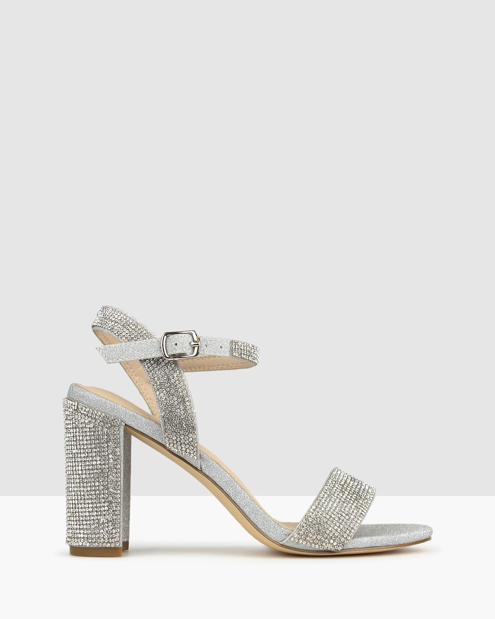 Buy Silver Embellished Kiara Rhinestone Strappy Block Heels by THE ALTER  Online at Aza Fashions.