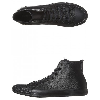 Mens Chuck Taylor All Star Hi Top Leather Shoe Black Monochrome