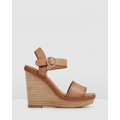Allude High Wedge Sandals Tan Leather by Jo Mercer