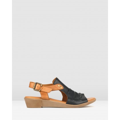 Bestie Ruched Leather Sandals Black/Tan by Airflex