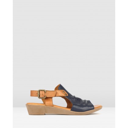 Bestie Ruched Leather Sandals Navy/Tan by Airflex