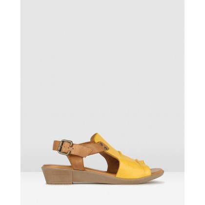 Bestie Ruched Leather Sandals Yellow/Tan by Airflex