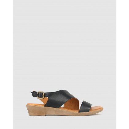 Bingle Leather Wedge Sandals Black by Airflex