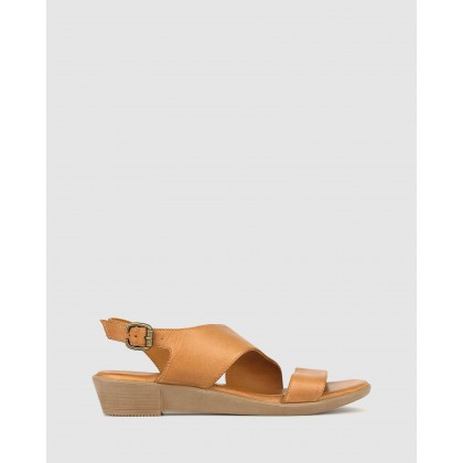 Bingle Leather Wedge Sandals Tan by Airflex