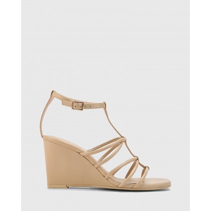 Carra Leather Open Toe Wedge Sandals Beige by Wittner